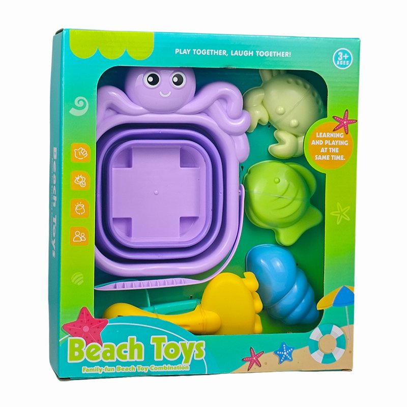 BS Summer Outdoor Kids Play 6PCS Plastics Beach Sand Toys Sand Shovel Foldable Bucket Toy Water Fun Toys