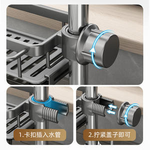 Cesta de drenaje para grifo, estante de almacenamiento montado en la pared con asa, diseño cuadrado para drenaje del fregadero de cocina y organización de vajilla - Product Image 5