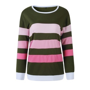 High Quality <b>Women</b> Sweatshirt Color Block Stripes Long Sleeve Crewneck O-Neck Pullover Tee Shirt <b>Tops</b> - Product Image 1