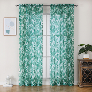 OWENIE Tissu Voile Imprimé Feuilles Vertes 100% Polyester avec Oeillets pour Rideau Moderne de Salon/Chambre - Product Image 1