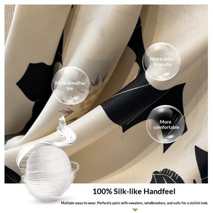 ผ้าพันคอทรงสี่เหลี่ยมผืนผ้าขนาด 90x90 ซม. สีดำขาวลายดอกไม้ ผลิตจากโพลีเอสเตอร์ สำหรับผู้หญิงมุสลิม เหมาะสำหรับงานปาร์ตี้ในฤดูใบไม้ร่วง ใช้เป็นของขวัญได้ - Product Image 3