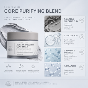 Mascarilla Facial Coreana ODM de Arcilla Volcánica 55g, Mascarilla Mineral de Limpieza Profunda de Poros con Ácido Glicólico, Probióticos y Colágeno - Product Image 5