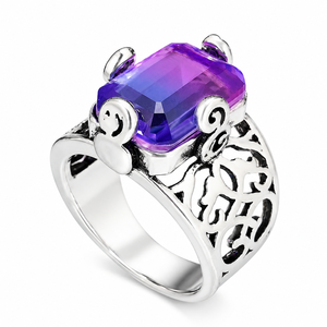 Anello Traforato Floreale Colorato Viola, Anello Vintage alla Moda - Product Image 1