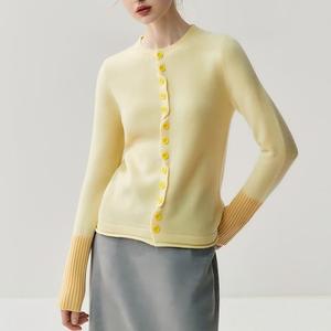 Color Block Cashmere <b>Cardigan</b> Women <b>Cable</b> <b>Knit</b> Slim Fit Round Neck Long Sleeve Autumn Winter Vintage OEM Elegant - Product Image 3