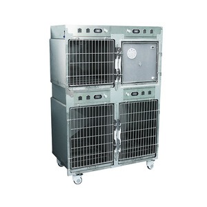 Cage d'oxygénothérapie thermostatée en acier inoxydable pour chiens, cage d'infusion multifonctionnelle combinée pour animaux de compagnie avec roues - Product Image 1