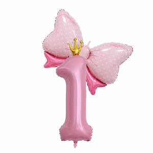 Globos de Número con Lazo y Corona, Decoración de Cumpleaños para Niña Princesa, Accesorios para Fotos de Primer Cumpleaños de Bebé - Product Image 3