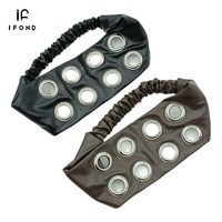 Diadema ancha de cuero sintético PU estilo punk de IFOND, venta directa de fábrica, con ojales metálicos, para mujer y niña, con MOQ bajo
