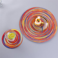 Napperons ronds tressés en fil de coton coloré style bohème, teints à la teinture, multicolores, isolants thermiques et antidérapants pour la table