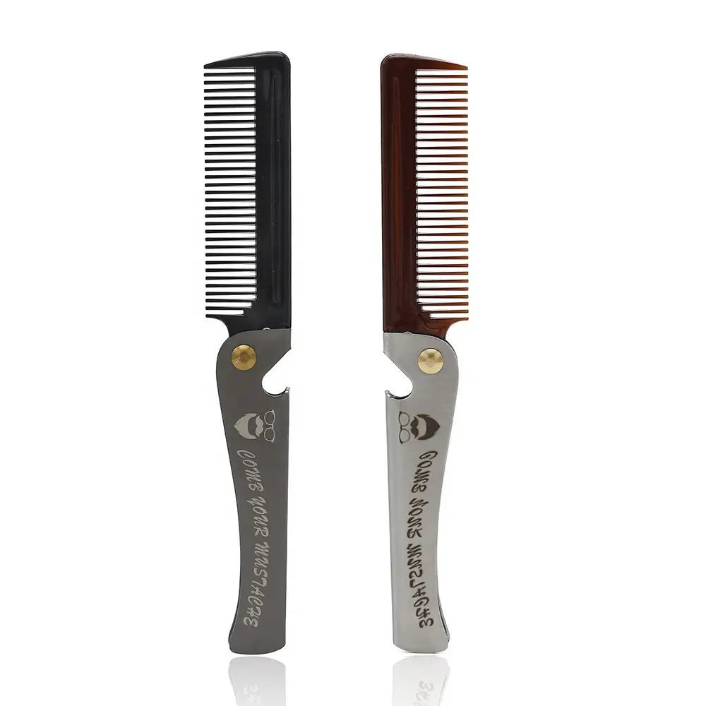 Wholesale Customize logo Men Stainless Steel Comb multi function Bottle Opener Folding Metal Comb for salon