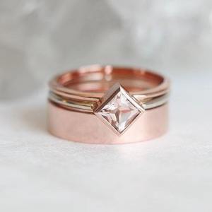 Rose Gold Women's Ring <b>Set</b> Geometric <b>Square</b> Diamond Claw Setting Fashion Jewelry Gift - Product Image 2