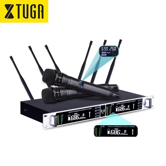 Xtuga Professional Noise Cancelling Dual XLR Metal Handheld UHF Wireless Microphone System Built-in DSP 800m Range for