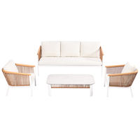 Ensemble de table et de chaises de salle à manger de luxe de la série Premium J&M Outdoor, tissé à la main, anti-rouille, cadre en aluminium léger, villa