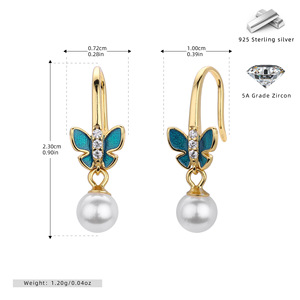 Pendientes de gancho de perla de mariposa de estilo parisino de Plata de Ley 925, Perla de agua dulce hipoalergénica 2025, diseño ligero hecho a mano - Product Image 3