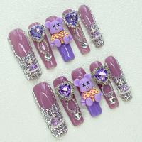 Lot de 10 faux ongles à presser faits main, design exquis Y2K INS, carrés/coffin, en acrylique épais peint à la main, personnalisables