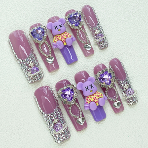 Lot de 10 faux ongles à presser faits <span class=keywords><strong>main</strong></span>, design exquis Y2K INS, carrés/coffin, en acrylique épais peint à la <span class=keywords><strong>main</strong></span>, personnalisables - Product Image 6