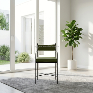 Tabouret de bar en fer forgé fin noir avec coussins <span class=keywords><strong>vert</strong></span> olive à bordure, style vintage, pour comptoir de cuisine, bistrot, bar, extérieur - Product Image 6