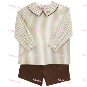 Ropa Infantil al por Mayor, Conjuntos de Ropa para Bebé Niño con Estampado de Calabaza, Camisas con Cuello Peter Pan + Pantalones Cortos, Conjuntos de Ropa para Niños - Product Image 5