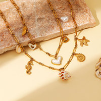 Collar de cadena de acero inoxidable con dijes de ala de ángel, corazón, concha, caballito de mar, estrella de mar y caracola para mujer, venta al por mayor