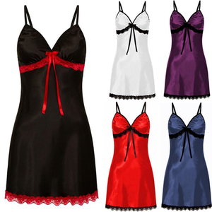 Col en V profond femmes <span class=keywords><strong>soie</strong></span> Satin <span class=keywords><strong>nuisette</strong></span> Lingerie Sexy Pas Cher vêtements de nuit dames <span class=keywords><strong>soie</strong></span> vêtements de nuit robe de nuit - Product Image 6