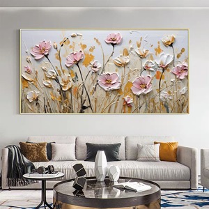Art mural encadré de <span class=keywords><strong>fleurs</strong></span>, abstrait, texturé en 3D, peinture à l'huile faite à la main, décoration de salon, peinture décorative florale colorée rose sur toile - Product Image 3
