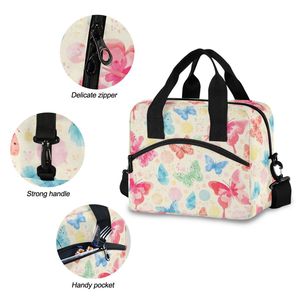 Sac à déjeuner papillon aquarelle rêveuse 10L, sac isotherme avec bandoulière, imprimé floral pastel, style tendance - Product Image 5
