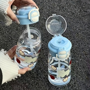 Sevimli Karikatürlü Plastik Pipetli Su Şişesi, Çift İçimli Büyük Kapasiteli Taşınabilir Bardak, Kız Öğrenciler İçin Açık Hava Kullanımı - Product Image 6