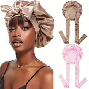 Bonnet en satin de qualité supérieure avec bande élastique réglable, bonnet de nuit en soie pour la protection des cheveux bouclés naturels, soin de nuit, enveloppement confortable - Product Image 4