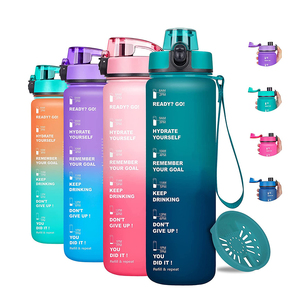 ขวดน้ำพลาสติก Tritan ปลอดสาร BPA ขนาด 32 ออนซ์ สำหรับออกกำลังกายและเล่นกีฬา พร้อมตัวบอกเวลา ป้องกันการรั่วซึม ฝาเปิดแบบพลิก - Product Image 1