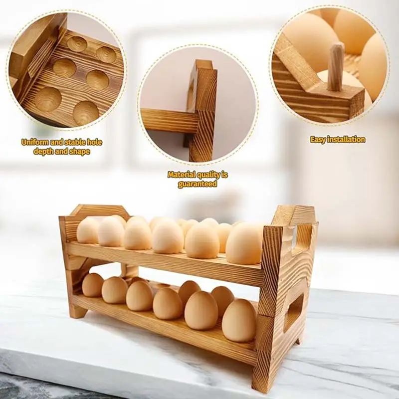 Wooden Egg Holder Stackable Egg Storage Trays for 36 Fresh Chicken Deviled Egg Organizer Rustic Kitchen Decoration
