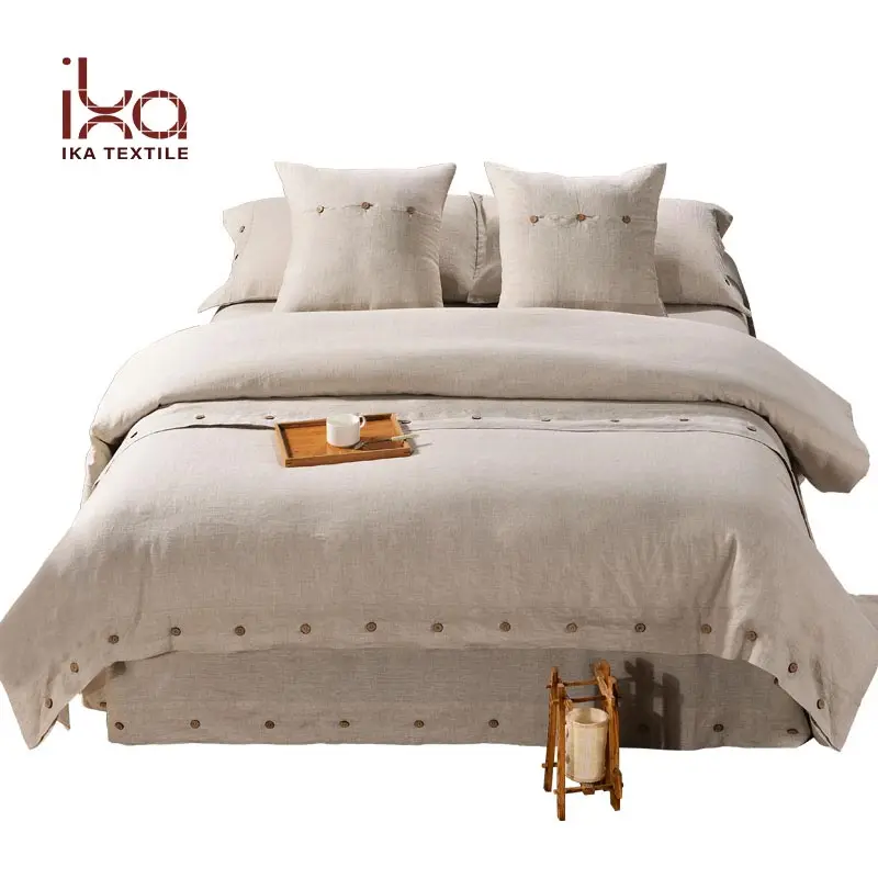 100% Linen 4 Buah Alas Tempat Tidur Nyaman Ukuran King Khusus Ukuran King Celup Polos Prancis Set Seprai