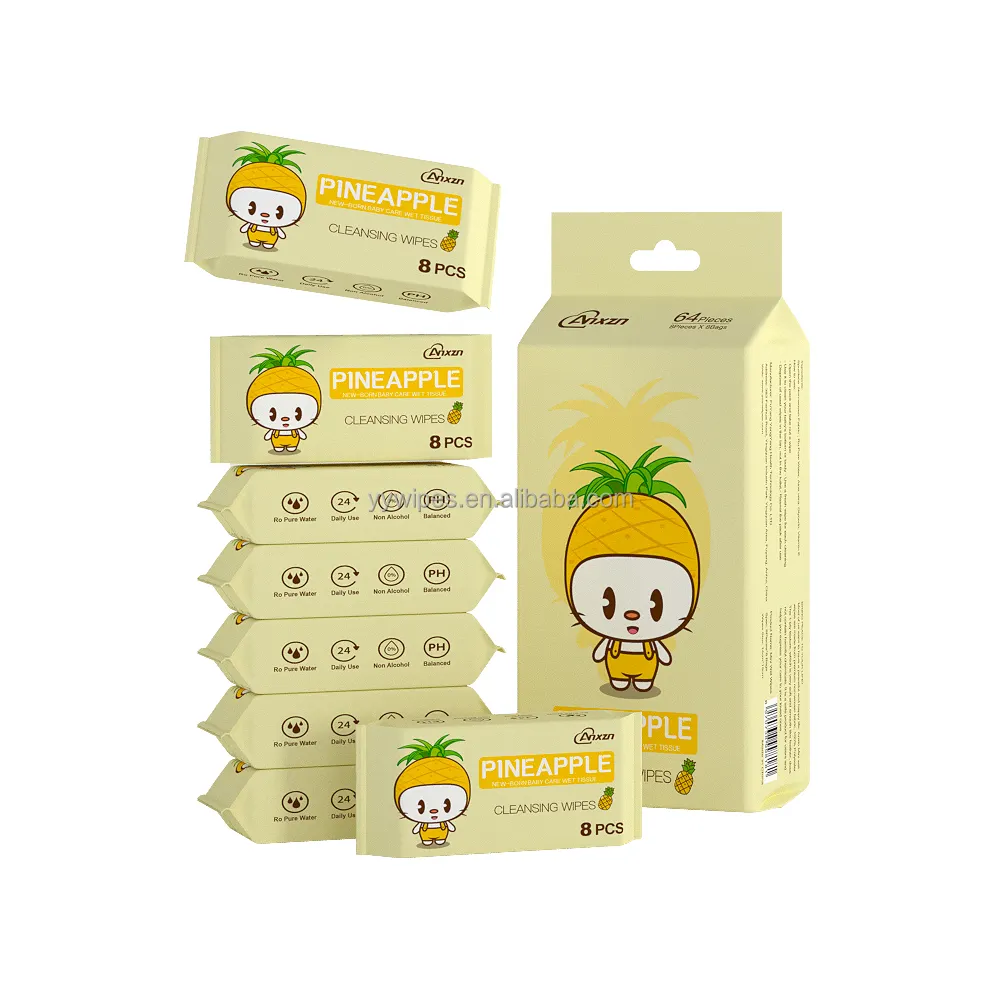 Mini paquete personalizado de 8 toallitas húmedas para limpieza del hogar con agua pura para uso en manos y boca para bebés y adultos