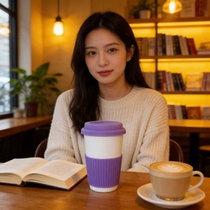 Tazza da Caffè in Ceramica di Alta Qualità/Tazza da Viaggio con Coperchio in Silicone e Custodia, Design Contemporaneo Prodotto a Hunan - Product Image 4