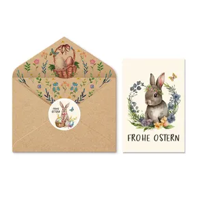 HK039复活节快乐兔子蛋24包贺卡，带信封贴纸，用于春季派对用品