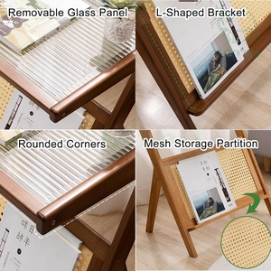 Modern Luxury <b>Bedside</b> Table Desk Bamboo Wooden Bedroom Nightstands with Weaving Book Holder - Product Image 5