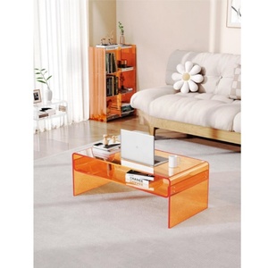 Homary Acrylic End <strong>Table</strong> Round Side <strong>Table</strong> Acrylic <strong>Record</strong> <strong>Player</strong> <strong>Table</strong> with Storage Shelf Clear Side Nightstand (Orange) - Product Image 2