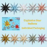 Ballons en aluminium en forme de étoile conique, prêts pour la vente au détail, 12 pièces/paquet, avec emballage professionnel sur carte, pour supermarchés, fêtes et boutiques