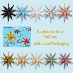 Palloncini Starburst Pronti per la Vendita al Dettaglio, Confezione da 12 Pezzi, Confezione Professionale con Cartoncino, Palloncini a Cono in Foil per Supermercati, <span class=keywords><strong>Feste</strong></span> e Negozi - Product Image 1