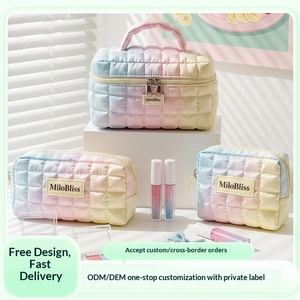 Sac de voyage multifonctionnel portable en polyester léger, style coréen, avec fermeture éclair à motif diamant et poignée souple, couleur dégradée personnalisée - Product Image 2