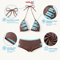 OEM ODM Bikinis voor vrouwen, bruine spandex, snel drogend, stretch badpak, knoopdetail, middelhoge taille, 2-delige set