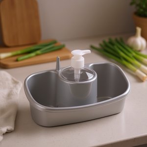 Scatola portaoggetti con flacone di disinfettante per le mani color argento per uso in cucina - Product Image 3