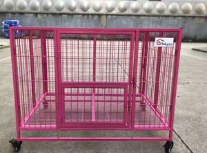 Cage pour chien de luxe Baiyou rose avec plateau en plastique à bouton-pression, roues en fer épaissies, installation facile, anti-évasion, boîte solide - Product Image 5
