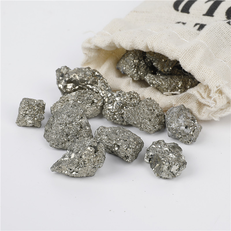 หินหัตถกรรมตกแต่งบ้านถุงผ้า pyrite คริสตัลดิบหินหยาบชิ้นเล็กๆรักษาธรรมชาติรักอัญมณี-