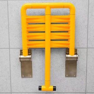 Chaise de douche pliante murale, tabouret de bain antidérapant en acier inoxydable jaune pour personnes âgées et handicapées, équipement de sécurité pour salle de bain - Product Image 2