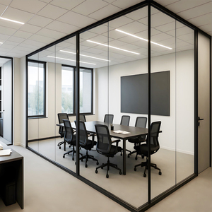 Système de porte coulissante en verre sans cadre avec roulettes silencieuses et fluides, pour salon, cuisine, <span class=keywords><strong>séparation</strong></span> d'espace commercial - Product Image 1