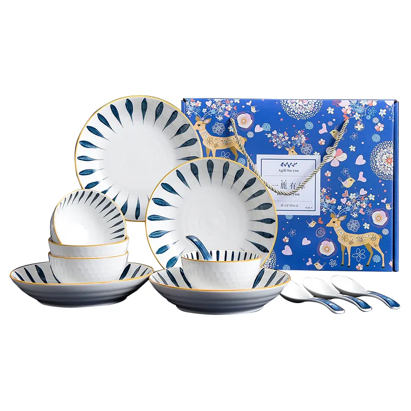 Сине-белая фарфоровая тарелка, набор ложек, посуда в китайском стиле, индивидуальная подарочная коробка