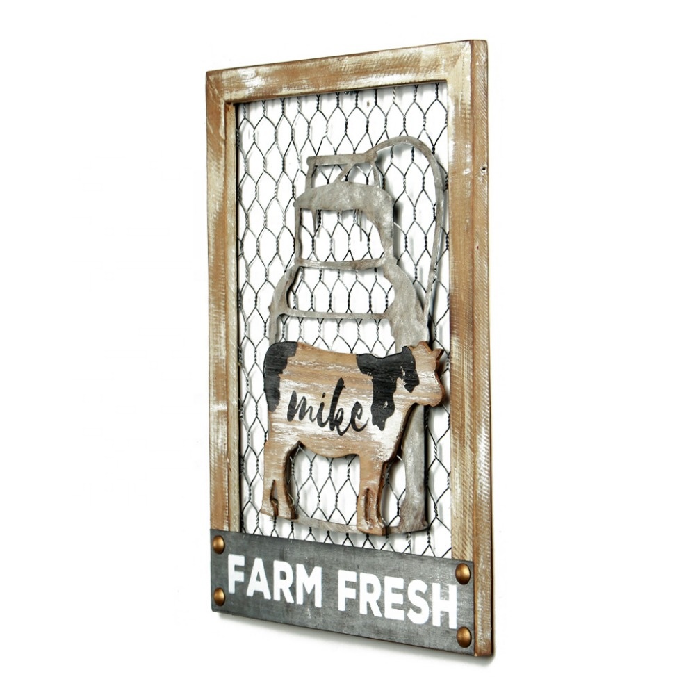 Meilleure vente Creative Artisanat en bois Ferme Lait frais Vaches laitières Vintage Fer et Bois Plaque Tenture Art Déco Ferme