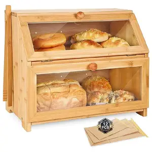 बांस की लकड़ी का रसोई खाद्य भंडारण कंटेनर ब्रेड कंटेनर ब्रेड होल्डर ब्रेड बॉक्स प्लेक्सीग्लास ढक्कन के साथ