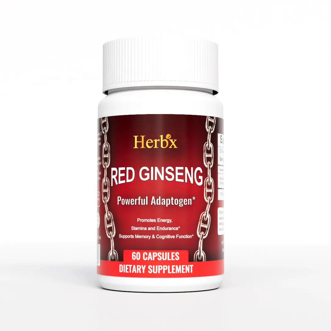 كبسولات مستخلصات جذور الجنسينج الكورية الحمراء المعيارية إلى 10% جينسينوزيد لتعزيز صحة المناعة وتعزيز الطاقة