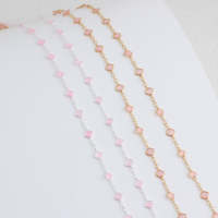Chaîne à maillons délicate en or 14K plaqué/argent S925, largeur 4,3 mm, trèfle à quatre feuilles émaillé rose 1+5, accessoires de bijoux permanents
