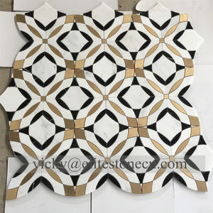 กระเบื้องโมเสคสีเขียวและสีขาวทำจากทองเหลืองและหินอ่อนโลหะวอเตอร์เจ็ทสำหรับตกแต่งผนังโรงงานประเทศไทย - Product Image 4